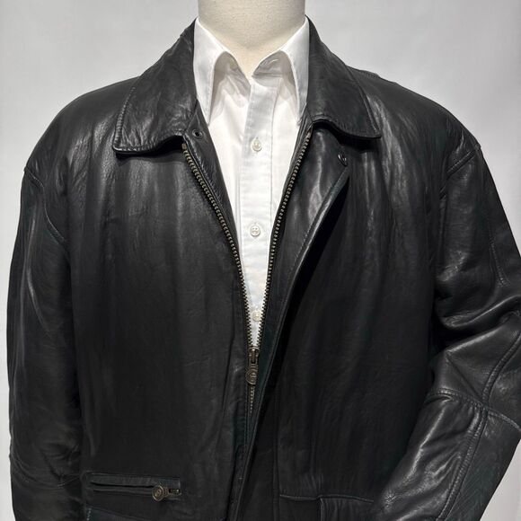 VTG Members Only Insulated Black Soft Leather Long Jacket Men’s Size Large - Picture 7 of 13